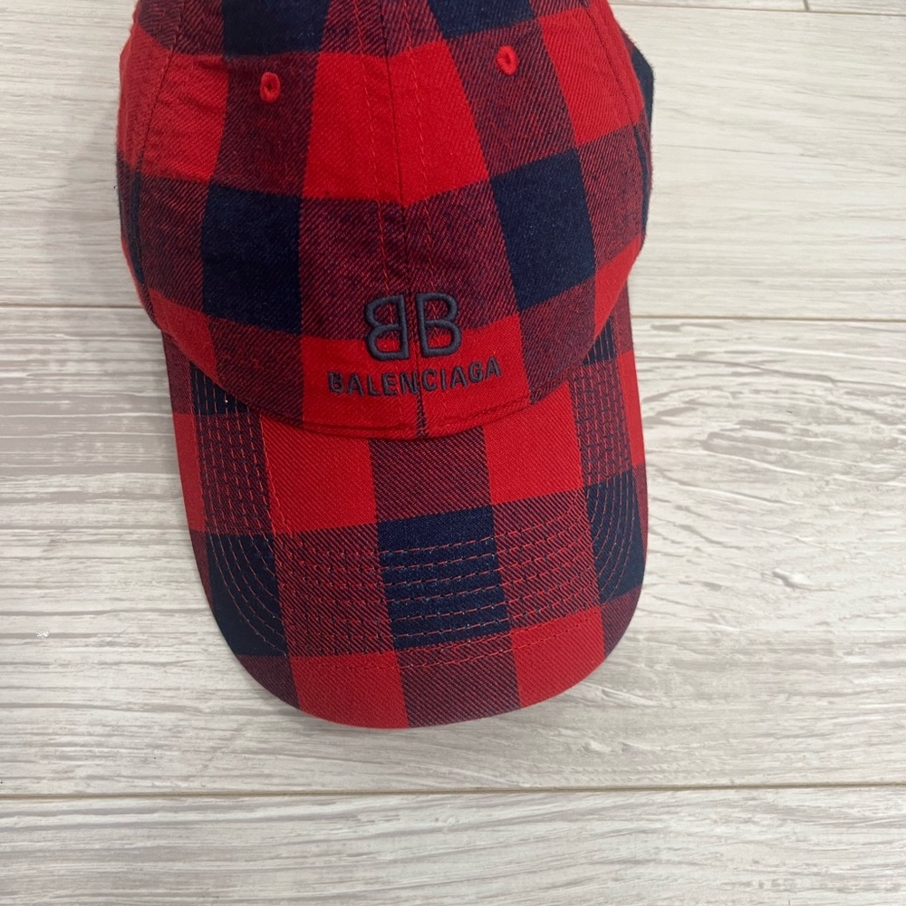 BALENCIAGA Flannel Baseball Cap In Red Blue - Picture 4 of 5